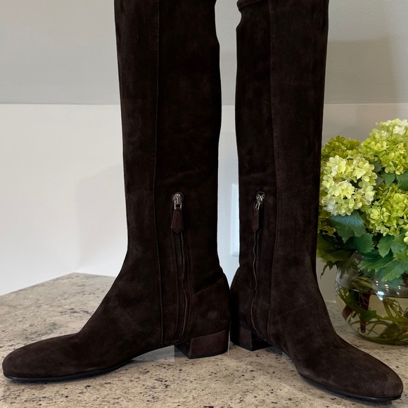Prada Chocolate Brown Suede Knee High Boots  Size 39 NWOT - Picture 2 of 6
